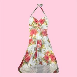 White and pink floral halter dress